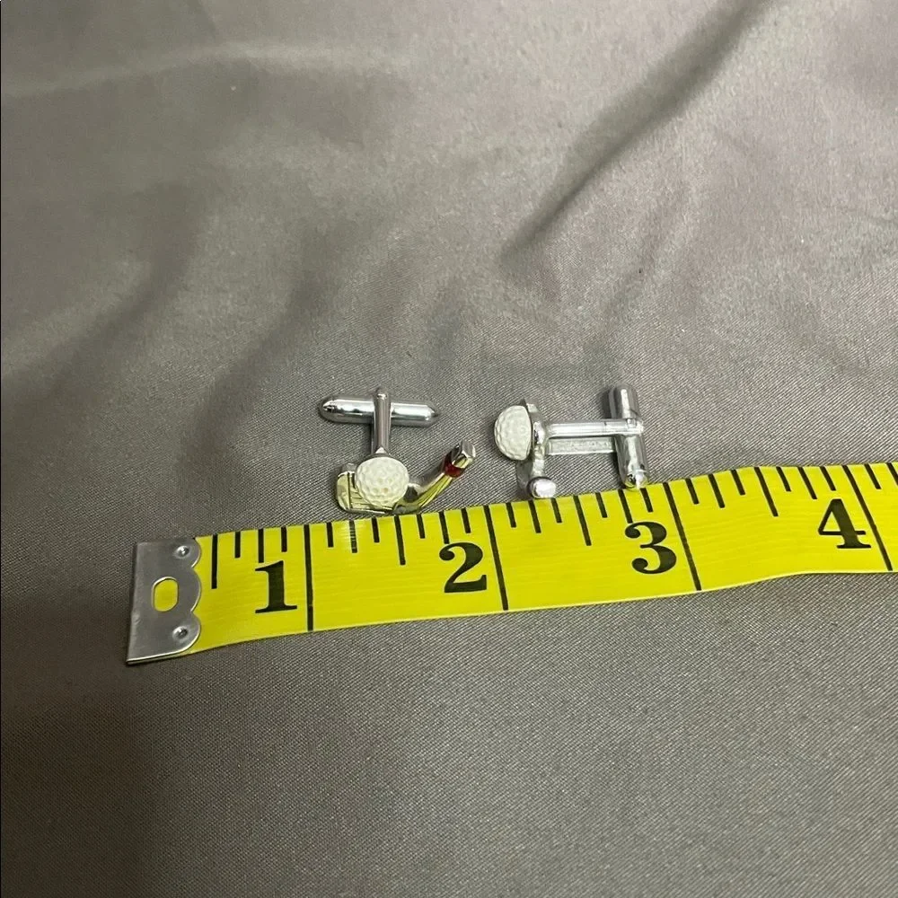 Golf Cuff Links, Geoffrey Beene, Silver Toned, Unique, 70s,